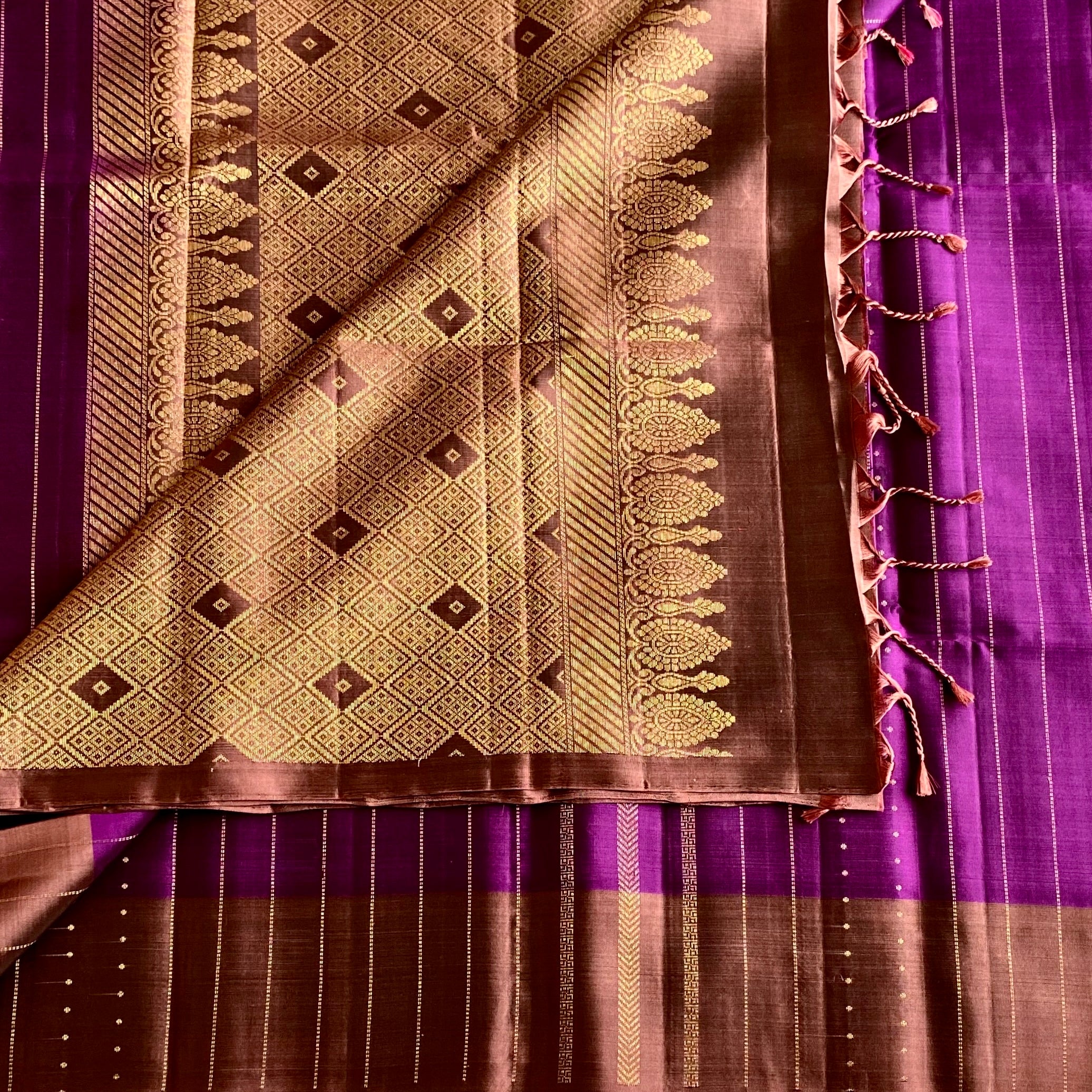 Royal Violet Magenta Designer Pure Silk Saree With Copper Brown Pallu