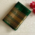 Emerald Green Designer Pure Silk Saree Antique Gold Zari Border