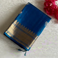 Peacock Blue Designer Pure Silk Saree With Antique Gold Border