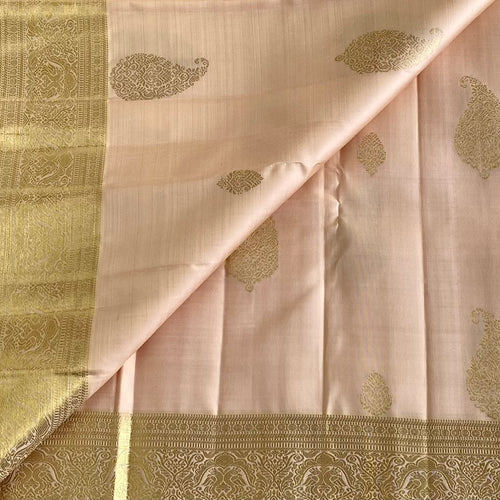Blush Ivory Pearl Kanjeevaram Pure Zari Silk With Metallic Gold Border