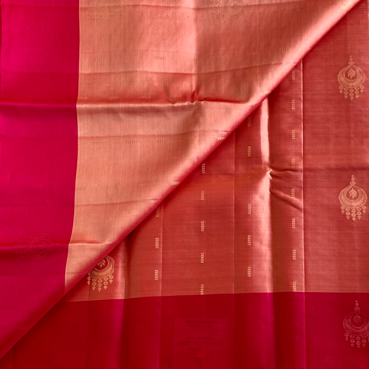 Coral Blush Designer Pure Silk Saree With Rani Pink Pallu