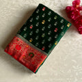 Crimson Fuchsia Paisley Silk Saree Forest Green Floral Border Elegant
