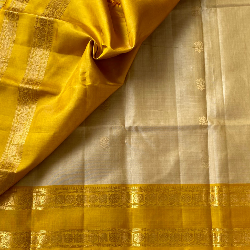 Golden Yellow Silk Saree with Ivory Pallu and Zari Border
