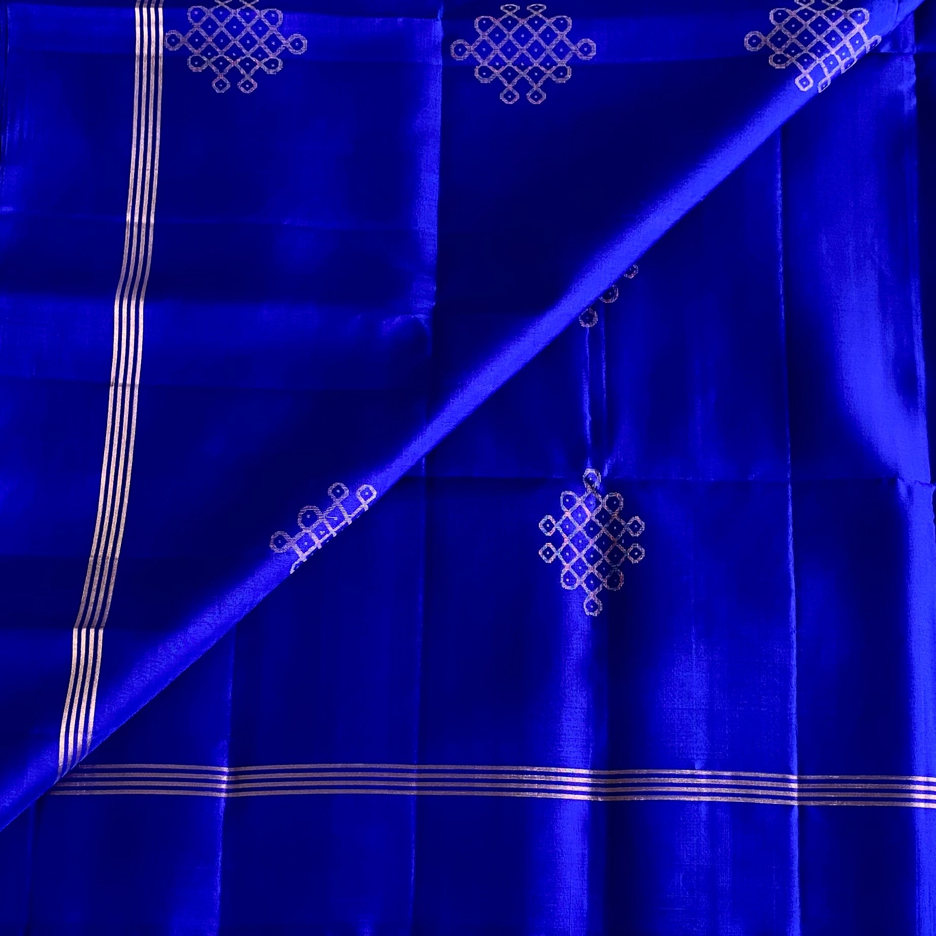 Royal Blue Designer Pure Silk Saree With Gold Lattice Work
