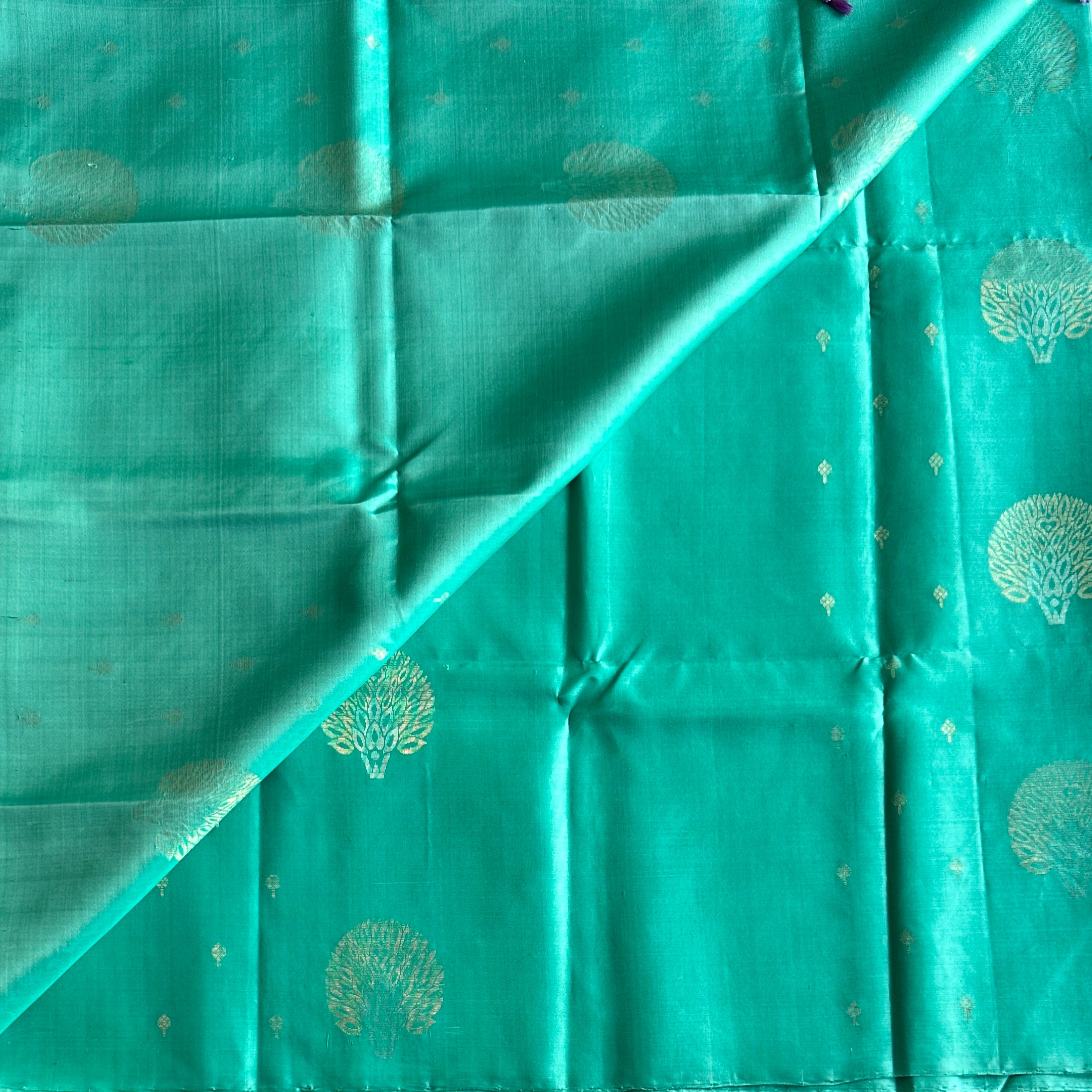 Teal Purple Traditional Saree Gold Geometric Pallu Elegant Wedding Wear