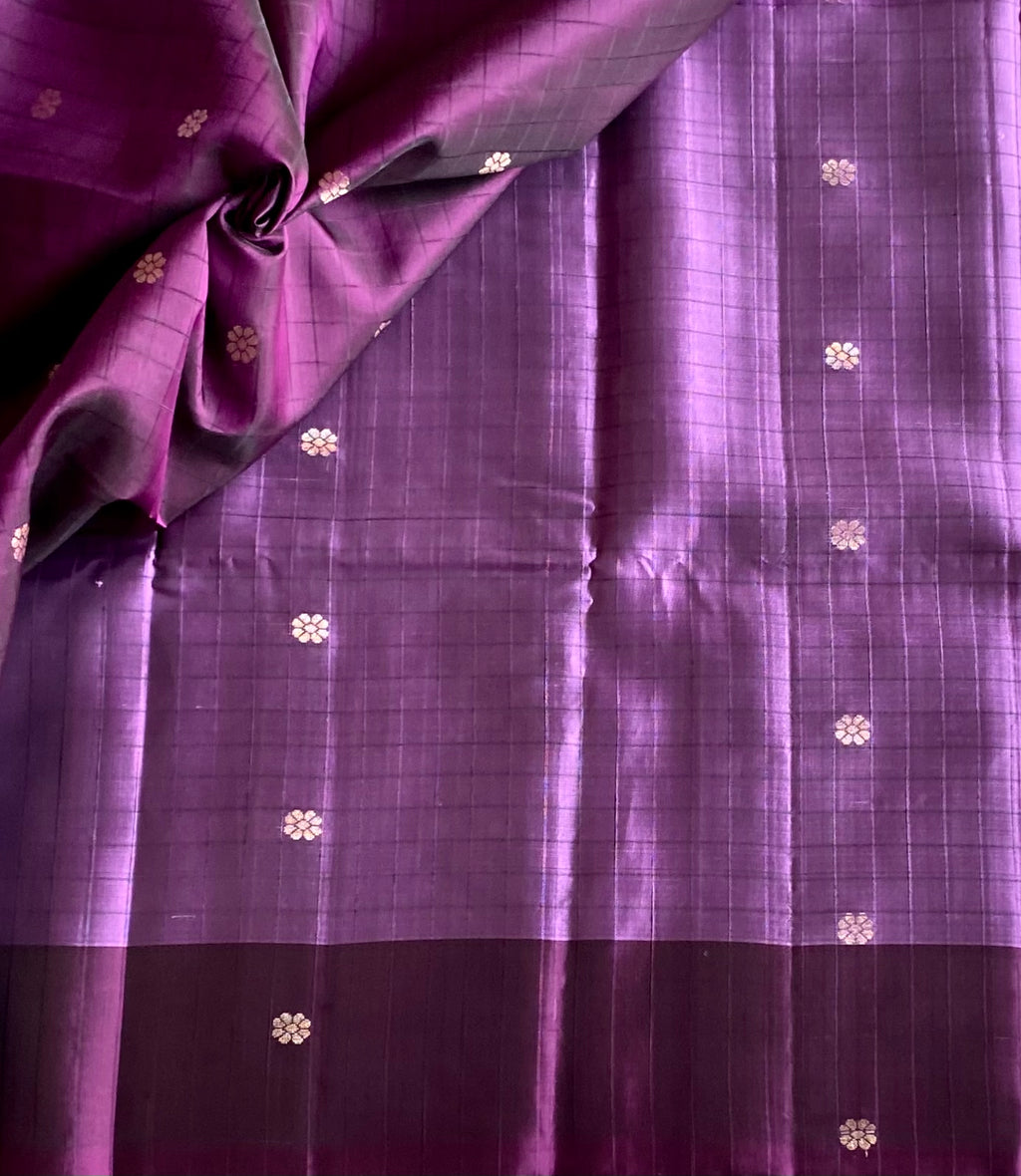 Orchid Purple Silk Saree Gold Zari Floral Brocade Border Traditional