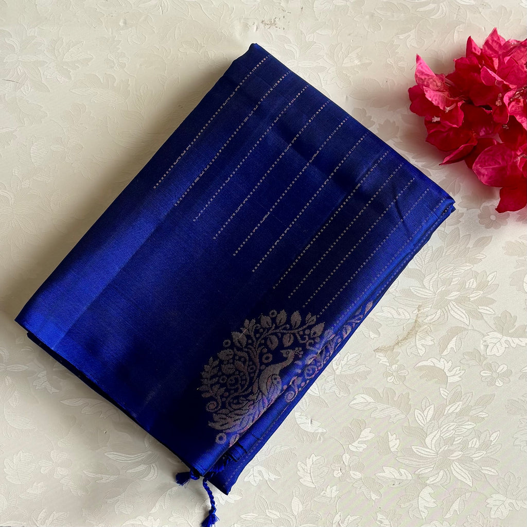 Royal Blue Designer Pure Silk Saree With Gold Pallu