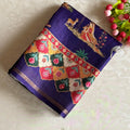 Indigo Purple  Designer Soft Printed Tussar Saree Mustard Yellow & Mirror Work