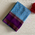 Sky Blue Banarasi Crepe Silk Saree With Royal Purple Pallu