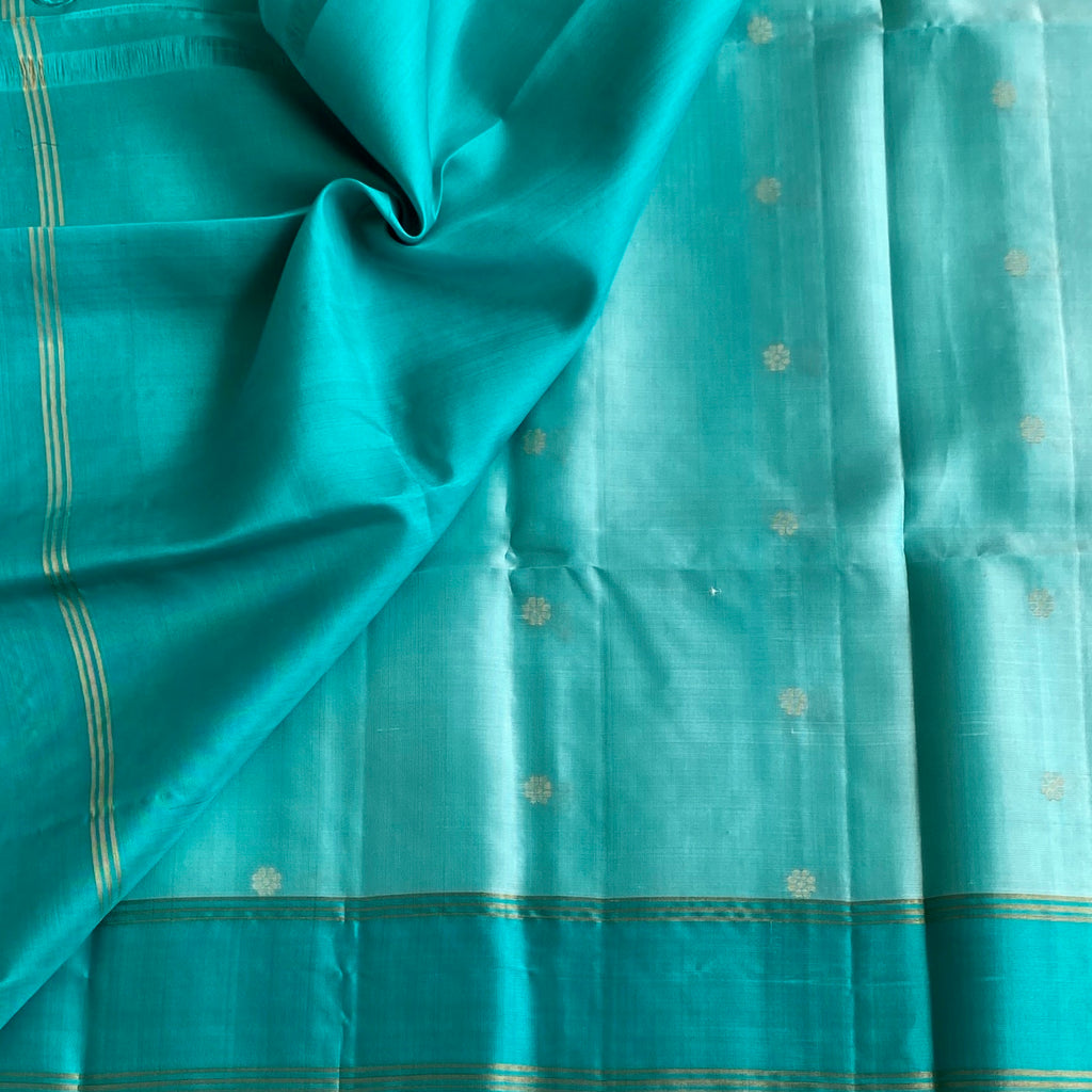 Dreamy Aqua Blue With Turquoise Blue Designer Pure Silk
