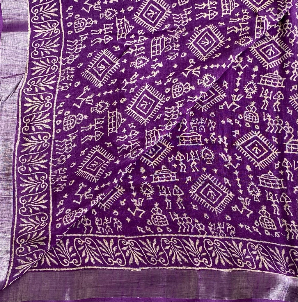 Pretty in Purple - Block Printed Soft Linen With Warli Prints