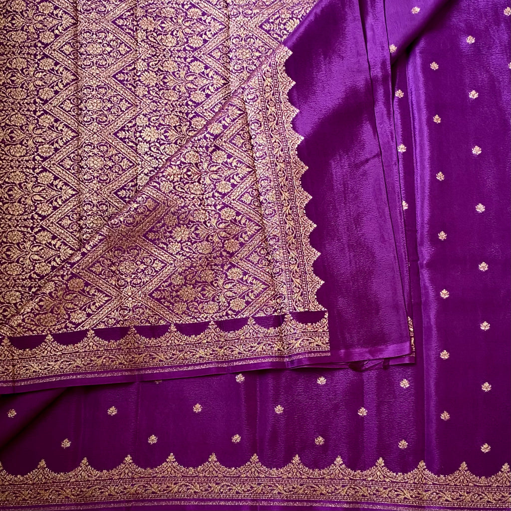 Cadbury Purple Banarasi Silk Saree With Gold Brocade Motifs Traditional